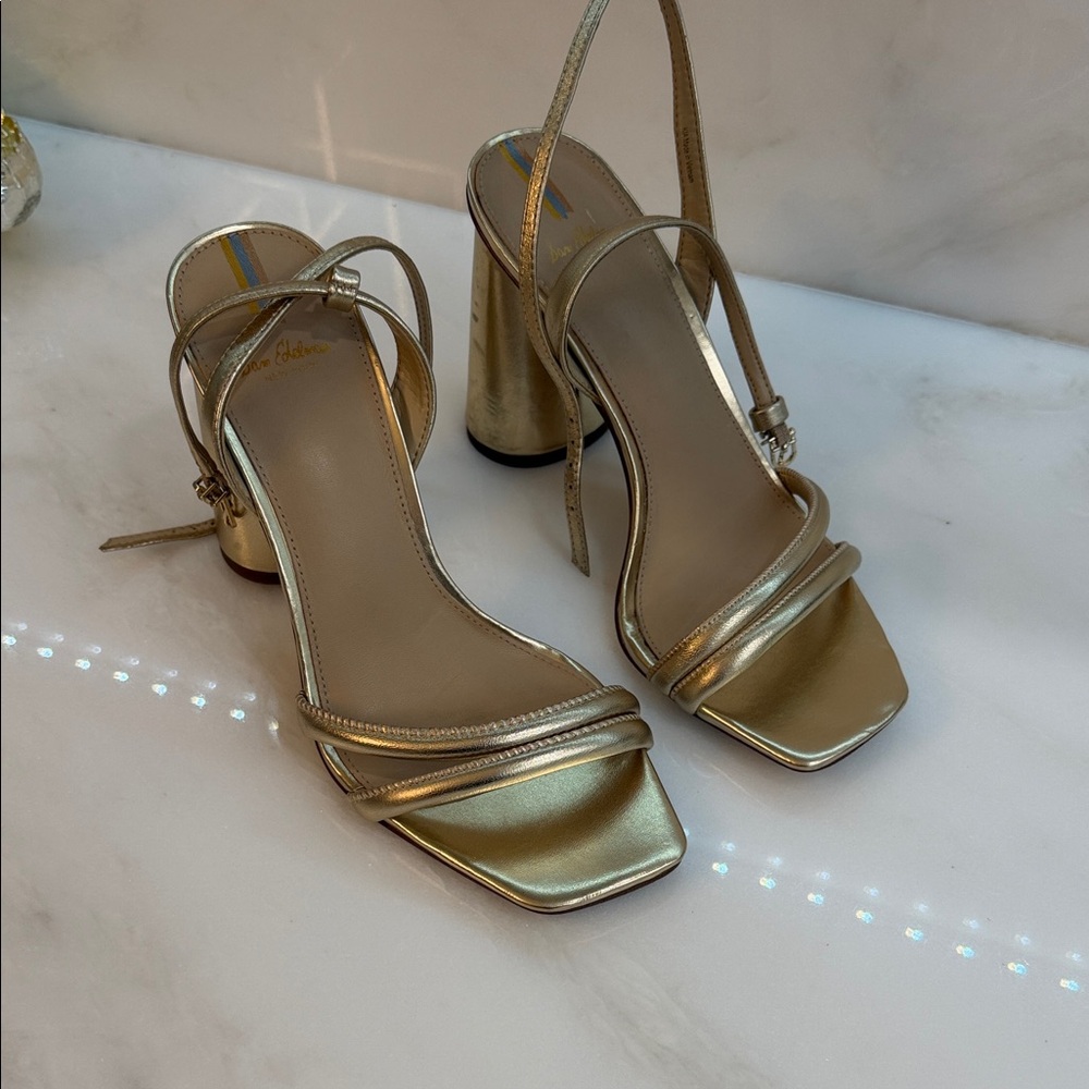 Sam Edelman Gold Metallic Slingback Block Heel Sandals